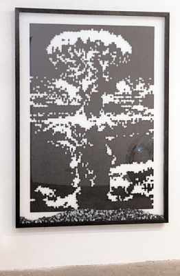 Mushroom Cloud (Nagasaki), 2008, Black jigsaw puzzle w/ 8000 pieces on plexiglass, 66x87” framed